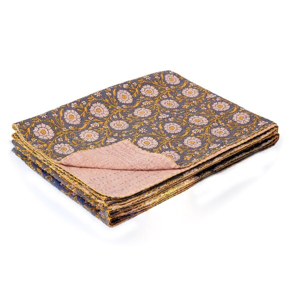 Taj Hotel Home Decor Kantha Cotton Throw | 1-Piece | Multicolor | 50"x70" - Picture 2 of 4